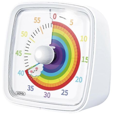 Minuteur visuel 60 minutes avec veilleuse, compte à rebours, minuteur Pomodoro à motif arc-en-ciel pour enfants et adultes (blanc) (1/5)