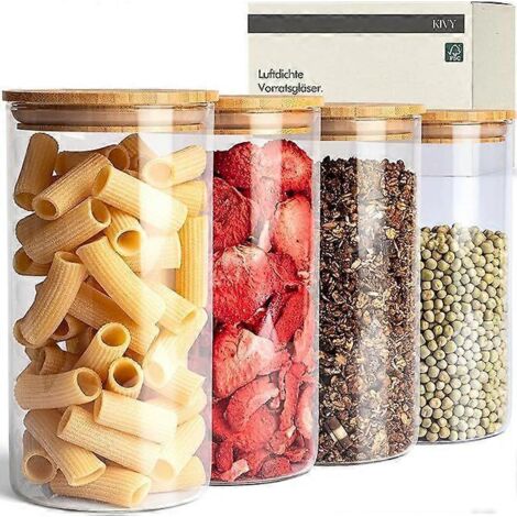 Bocaux de conservation hermétiques avec couvercles [4 x 1200 ml] - Récipients de conservation en verre avec couvercles - Bocaux de conservation avec joints en silicone sans BPA - Bocaux de conservatio
