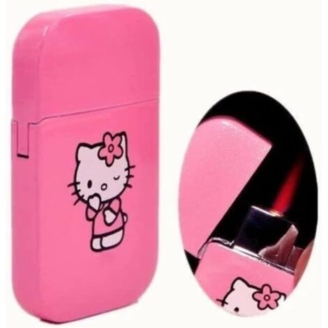 Briquet de poche Hello Kitty rose à paillettes et flamme rose rechargeable, style kawaii mignon, esthétique Y2K, coupe-vent - sfygv