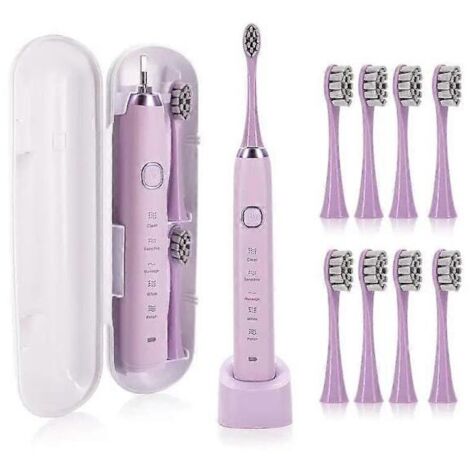 Brosse à dents électrique sonique portable étanche IPX7 Sarmocare S100 avec 8 têtes de brosse violettes