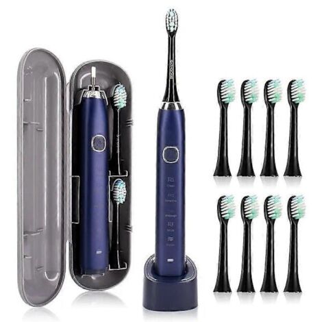 Brosse à dents électrique sonique portable étanche IPX7 Sarmocare S100 avec 8 têtes de brosse violettes