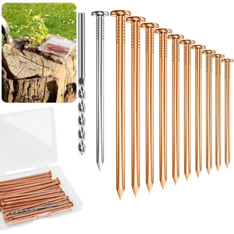 Clous en cuivre de 10 cm pour l'élimination des souches d'arbres, 20 clous en cuivre avec perceuse, pointes de dessouchage, clous de quincaillerie pour l'élimination des souches d'arbres