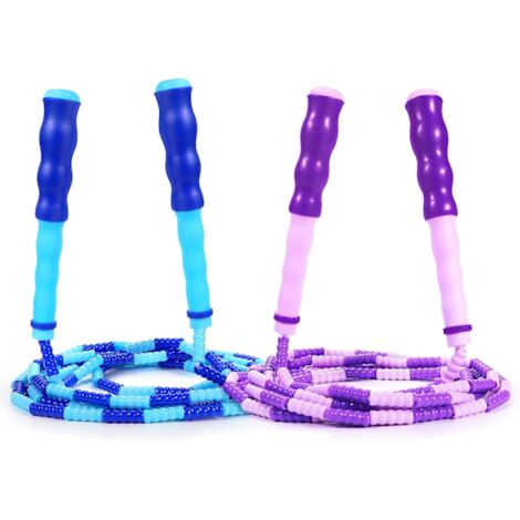 Cordes à sauter pour enfants - Lot de 2 cordes à sauter souples à perles, réglables et anti-nœuds, segmentées, pour enfants et étudiants