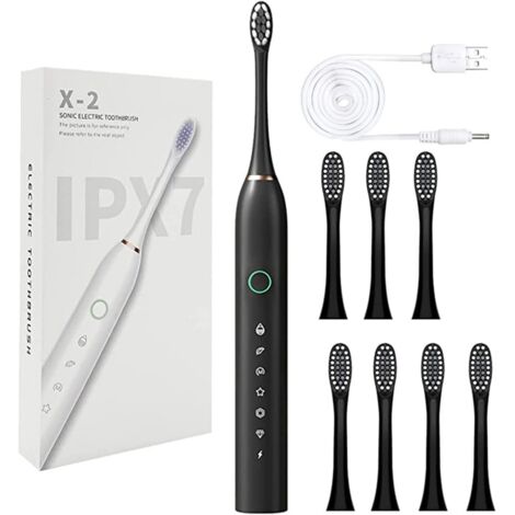 Brosse à dents électrique générique avec 8 têtes de brosse et 6 vitesses rechargeable pour femmes et hommes