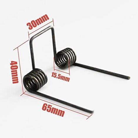 Ressort de torsion double, diamètre du fil 2,5 mm, diamètre extérieur 15,5 mm, longueur des pattes 65 mm, 5 spires