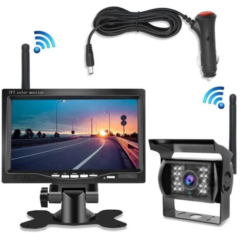 Caméra de recul sans fil avec écran 7 pouces et vision nocturne pour voiture, camping-car, camion, bus - yky