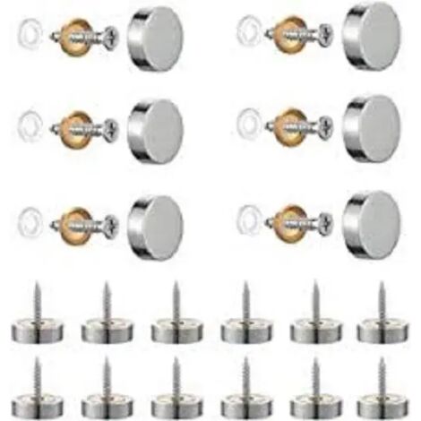 20 vis à miroir en acier inoxydable brossé avec capuchons décoratifs pour miroirs, tables, plaques de salle de bain, armoires, panneaux de verre (argent) (12 mm) Shibaod