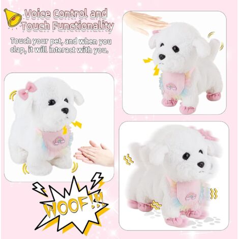 Chien en peluche interactif, jouet électronique avec laisse télécommandée, marche, aboie et remue la queue, accessoires inclus pour chiots (fille de 3 ans et plus). (1/3)