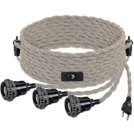 Lampe suspendue à monter soi-même avec corde en chanvre, câble textile, lampe suspendue 3E27 avec interrupteur et prise, lampe rétro, câble de 9 mètres (1/4)
