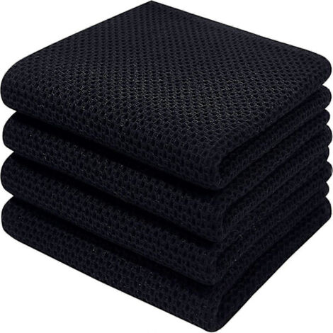 Lot de 6 torchons à vaisselle 100 % coton éponge, avec boucle de suspension, noir, 34 x 73 cm (S202412306944)