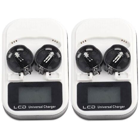 Lot de 2 chargeurs rechargeables avec écran LCD pour piles bouton au lithium LIR2016, LIR2025 et LIR2032 (prise UE 100-240 V).