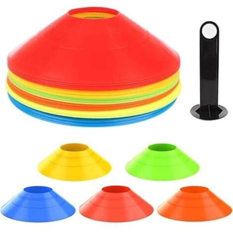Cônes de marquage, équipement d'entraînement de football, cônes de signalisation pour l'entraînement de football, ensemble sportif de 5 couleurs avec support de rangement (1/4)