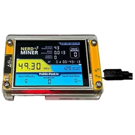 Machine de minage de Bitcoin NerdMiner V2 avec écran 2,8 pouces et loterie solo BTC.