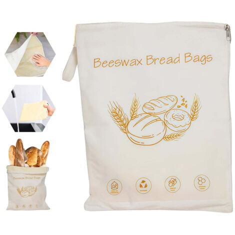 Sacs à pain réutilisables en cire d'abeille avec fermeture éclair, emballage alimentaire en cire d'abeille, grande capacité, en coton, pour pain maison, au levain et frais, accessoires de fabrication