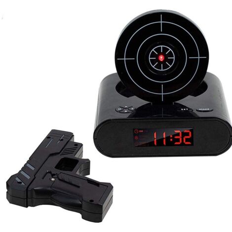 Réveil numérique innovant avec cible de tir et port USB, idéal pour la maison, le bureau et les chambres d'enfants (garçons et filles, même les gros dormeurs) (Noir)