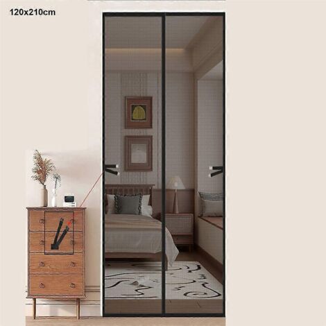 Moustiquaire de porte magnétique (120 x 210 cm) : barrière anti-insectes en maille, installation sans perçage, assure l'intimité (1/4)