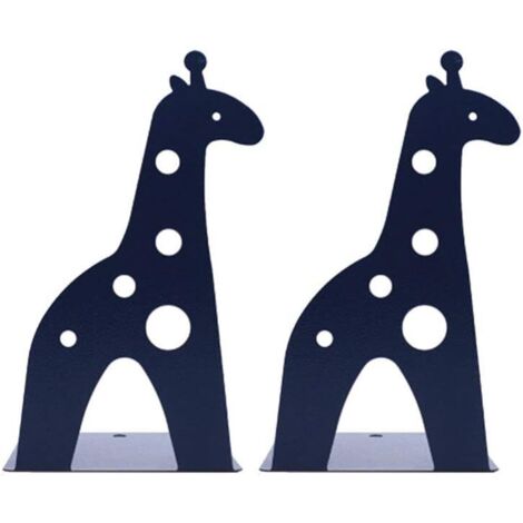 Serre-livres girafe ajourée mignonne et tendance pour enfants, en métal antidérapant, pour bibliothèque, école, bureau, maison et études (noir) (1/2)