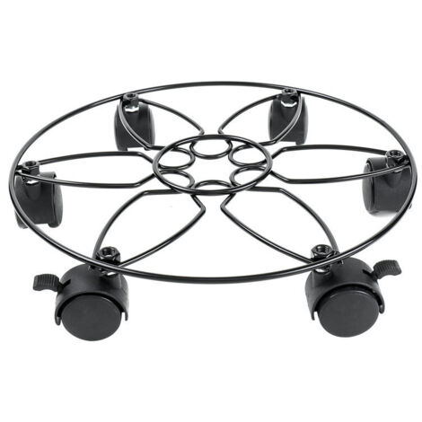 Support pour pot de fleurs noir en fer avec roue mobile (1 pièce) (1/4)