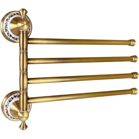 Porte-Serviettes pivotant pour Salle de Bain, Bronze Antique, Pliable à 4 Bras, Porte-Serviettes pour Linge, Support Mural pour économiser de l'espace, Design Porcelaine (1/5)