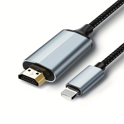 Câble adaptateur Lightning vers HDMI, compatible iPhone et YouTube, sortie HD 1080p, 4 m (13,2 pi), gris (1/5)