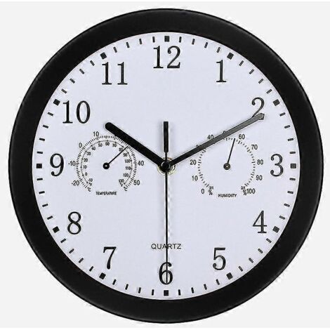 Horloge d'extérieur étanche pour jardin, avec thermomètre intégré, 25 cm, métal rétro, noire, pour terrasse, piscine ou jardin