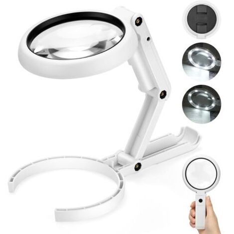 Houhence – Loupe éclairante 5X 11X avec support pliable – Diamètre lentille 75mm – 8 lampes LED réglables – Alimentation USB ou 3 piles AAA (1/5)