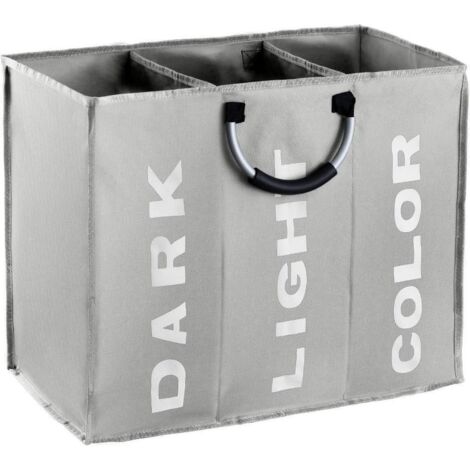 Grand panier à linge à 3 compartiments, sac de rangement pliable en tissu avec poignées, 85 L, 60 x 32 cm, gris (1/5)