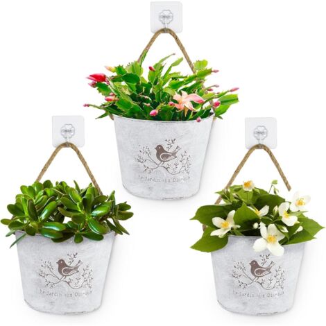 3 pots de fleurs muraux en fer, style vintage, adaptés à une utilisation intérieure et extérieure, balcons, jardins, terrasses et plantes (pots de fleurs uniquement, sans fleurs ni autres articles). (1/5)