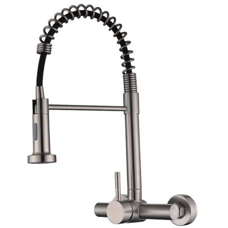 Robinets de cuisine en acier inoxydable 304, rotation à 360°, robinets eau chaude/eau froide, finition brossée, différents styles au choix (1/5)