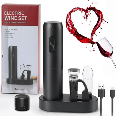 Coffret cadeau tire-bouchon électrique rechargeable, ouvre-bouteille électrique avec base de chargement et bouchon à vide en silicone