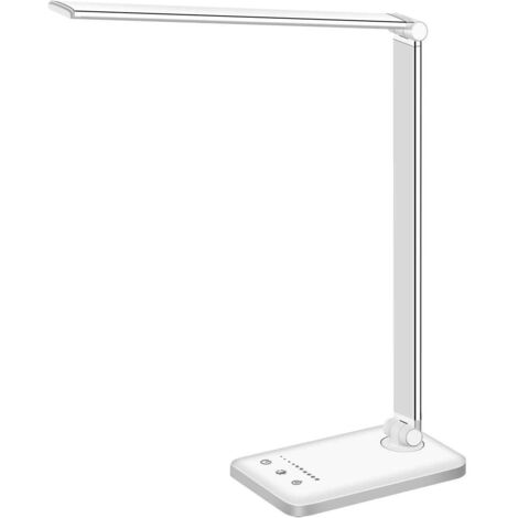Lampe de bureau LED Couronne Blanche, Lampe de bureau à intensité variable, Lampe de lecture avec port de chargement USB (1/5)