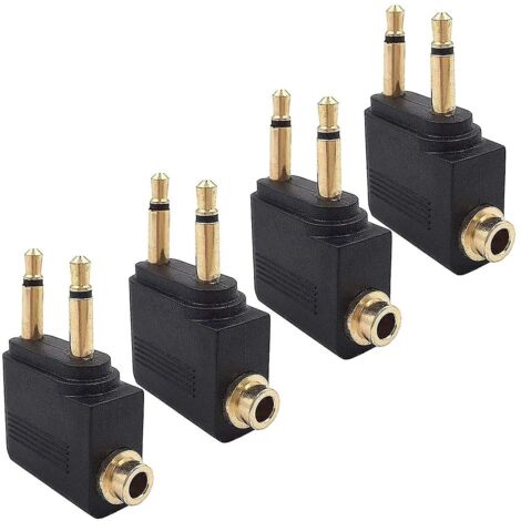 Lot de 4 adaptateurs pour casque audio d'avion, adaptateurs de vol pour casque audio, prise jack 3,5 mm plaquée. (1/5)