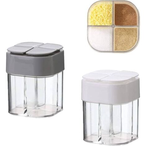 Kit de 2 récipients à assaisonnement pour le camping, salières et poivrières de voyage mini transparentes à 4 compartiments pour la cuisine, les voyages et le barbecue en plein air (1/5)