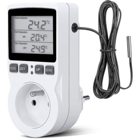 Thermostat numérique/chauffage/refroidissement à prise LCD, 230 V. Pour serre/terrarium (prise). (1/5)