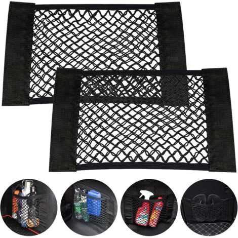 Lot de 2 sacs de rangement en filet pour voiture, coffre ou banquette arrière, parfaits pour ranger bouteilles et courses. (1/5)