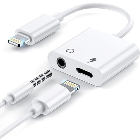 Adaptateur audio 2 en 1 pour iPhone, compatible avec les casques Apple Lightning vers prise jack 3,5 mm. Accessoire idéal pour la voiture. (1/5)