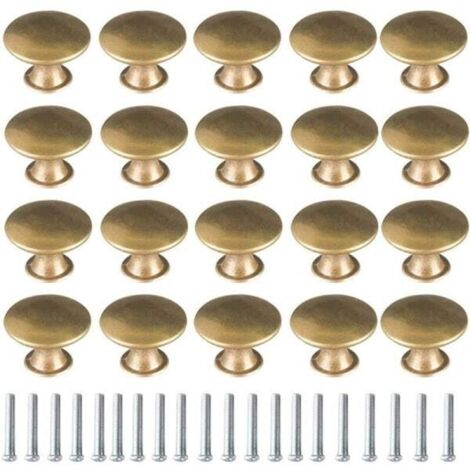 20 poignées de porte vintage en laiton de 30 mm, poignées de meubles rondes décoratives avec vis pour commode, armoire, porte de placard (1/5)
