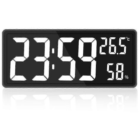 Grande horloge numérique murale avec affichage de la température et de l'humidité, chiffres LED, blanche, idéale pour chambre ou bureau (1/5)