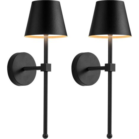 Lot de 2 appliques murales sans fil, éclairage LED avec batterie rechargeable, variateur d'intensité progressif et télécommande, noir (1/5)