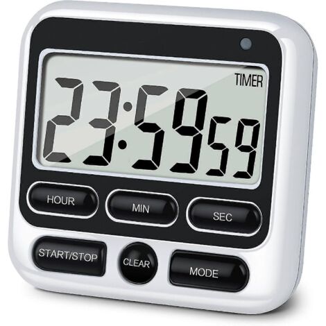 Minuteur de cuisine numérique 2024 avec alarme silencieuse/sonore, interrupteur marche/arrêt, horloge 12 heures, fonction mémoire (1/5)