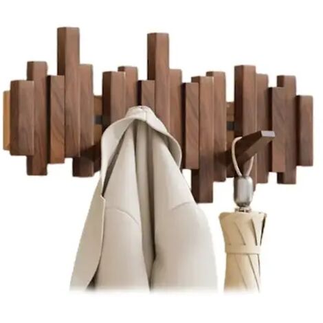 Porte-vêtements mural en bois de style piano, multifonctionnel et pliable, décoration esthétique pour chambre, en noyer noir, 6 crochets
