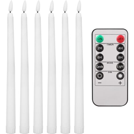 Bougies LED sans flamme, coniques, à effet scintillant, lot de 6 avec télécommande 10 boutons, fonctionne sur piles, 28 cm de long, blanc chaud (1/5)