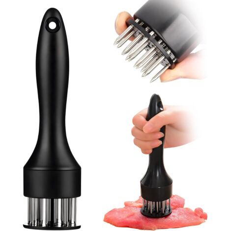LYERCW - Attendrisseur de viande en acier inoxydable, 21 aiguilles pointues, pour noircir le bœuf, la dinde, le poulet, le steak, le porc et le poisson (noir) (1/5)