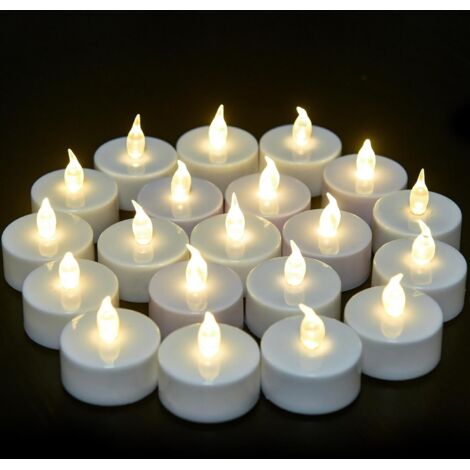 LYERCW - Lot de 24 bougies chauffe-plat LED réalistes à effet scintillant, fonctionnant sur piles, longue durée, pour la décoration de fêtes et idées cadeaux. (1/2)