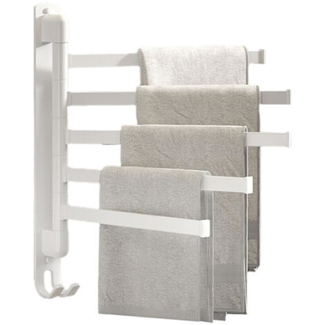 LYERCW - Porte-serviettes pivotant à 5 bras, rotation à 180°, gain de place, pour salle de bain et cuisine, blanc. (1/4)