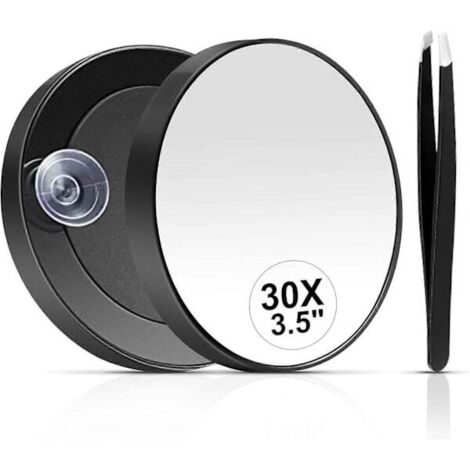 LYERCW - Miroir grossissant 30x, petit miroir grossissant avec ventouse et pince à épiler, ensemble de miroir compact pour l'épilation des sourcils (3,5 pouces). (1/5)