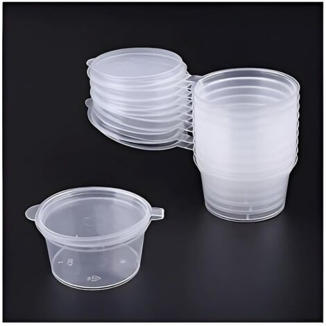 LYERCW - Pots en plastique réutilisables CHOISISSEZ VOTRE TAILLE  Récipients alimentaires ronds en plastique  Petits pots à sauce avec couvercles  Pots à sauce à emporter  Lot de 50 pots de 35 ml (1 o