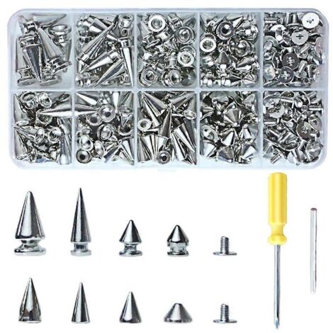 LYERCW - Kit de 354 rivets et clous punk, clous coniques de 8 tailles, rivets et clous métalliques en forme d'arbre pour la maroquinerie et les vêtements de style punk.