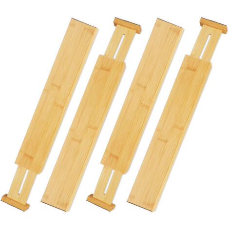 Rnemitery – Lot de 4 séparateurs de tiroirs en bambou réglables – Dimensions 6 x 1,5 x 56 cm – Pour cuisine, bureau, chambre – Rangement optimisé (1/6)