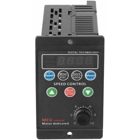 Variateur de fréquence 220V monophasé – Sortie triphasée jusqu'à 1100W – Affichage digital 4 chiffres – Protection surchauffe et surtension